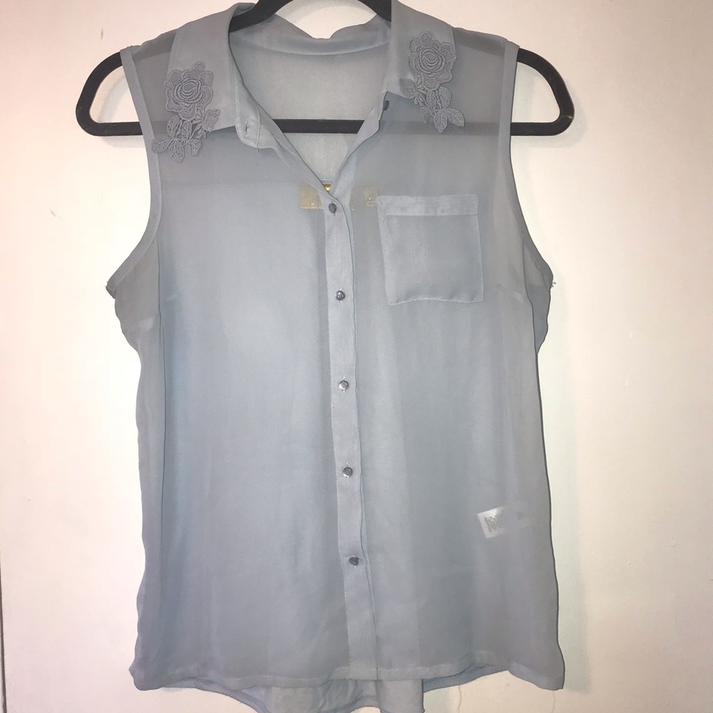 Vera Wang babyblue detailed collar chiffon blouse